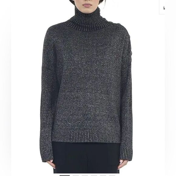 The Kooples Sweaters - The Kooples button-shoulder metallic black turtleneck sweater NWT